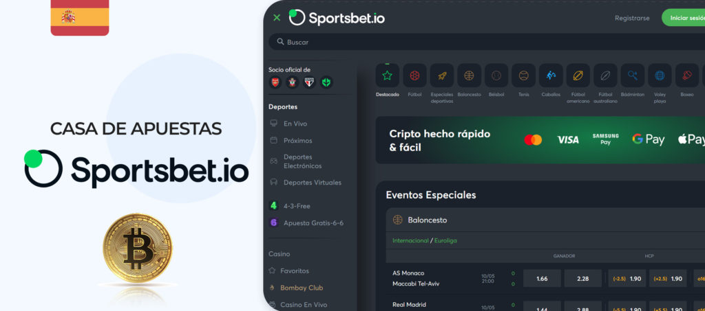 Interfaz del sitio de apuestas Sportbet.io en España