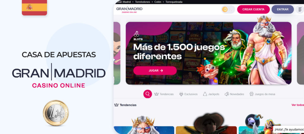 Interfaz del sitio de apuestas deportivas GranMadrid en España