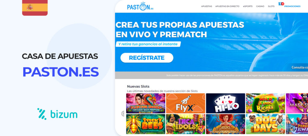 Interfaz del sitio de apuestas Paston.es en España