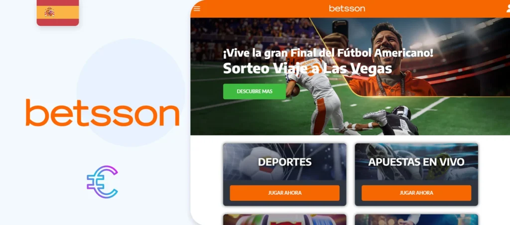 Interfaz de la web oficial de la casa de apuestas Betsson en España