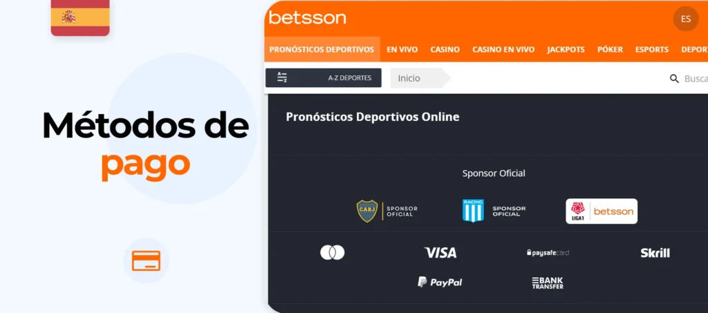 ¿Qué opciones de pago ofrece el sitio web de Betsson?
