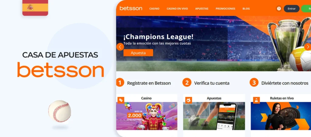 Interfaz del sitio de apuestas de béisbol de Betsson en España 