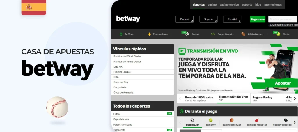 Interfaz del sitio de apuestas de béisbol de Betway en España
