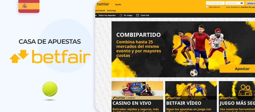Interfaz del sitio de apuestas de béisbol de Betfair en España