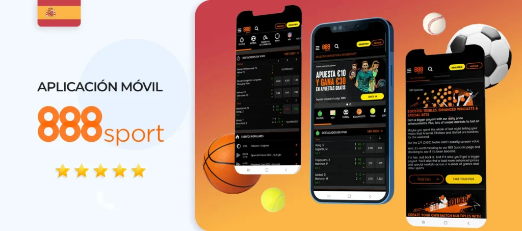 Interfaz de la aplicación móvil de apuestas deportivas 888sport en España