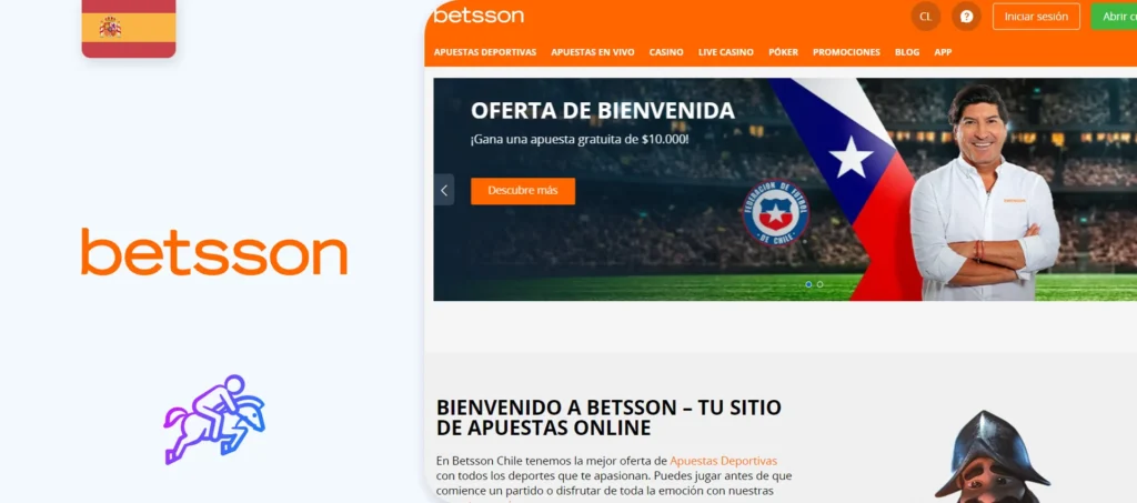 Interfaz de la web oficial de la casa de apuestas Betsson en España