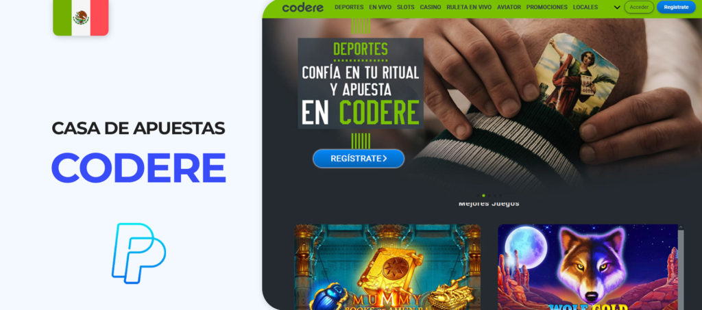 Interfaz del sitio de apuestas Codere en México