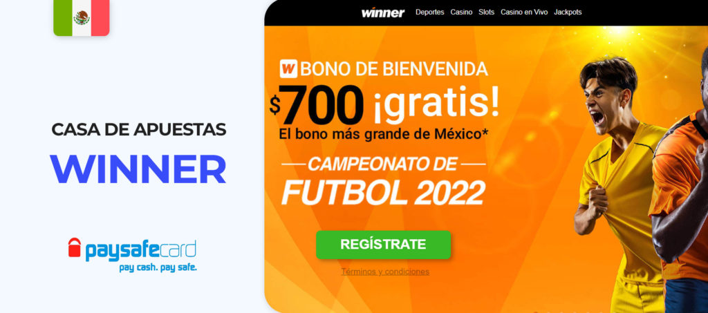 Interfaz del sitio de apuestas Winner en México
