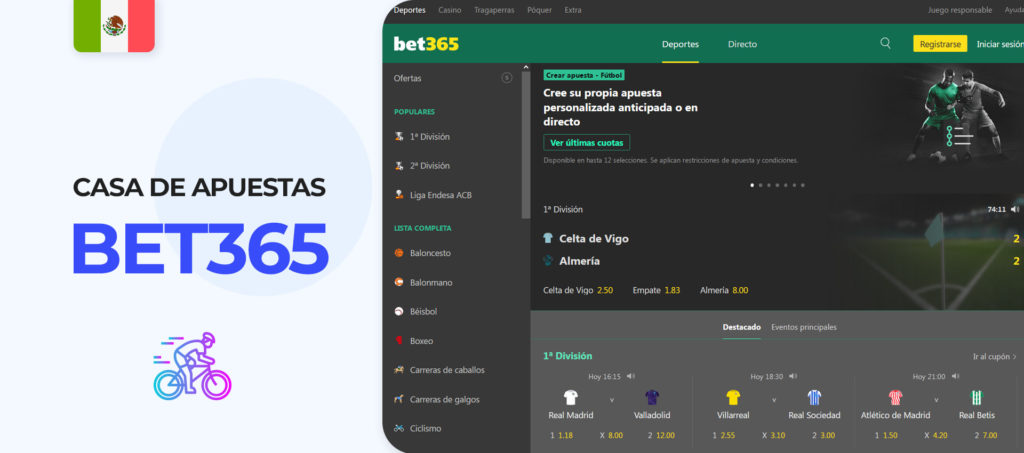 Interfaz del sitio de apuestas Bet365 en México