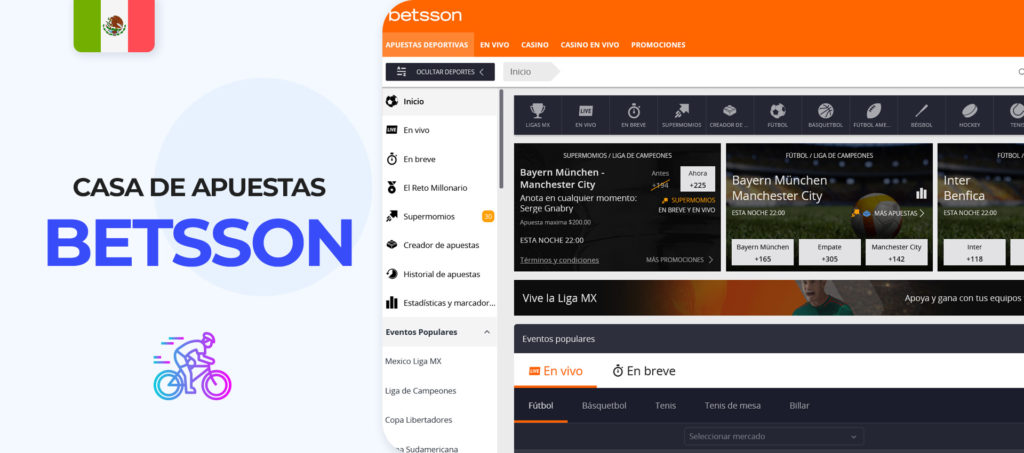 Interfaz del sitio de apuestas Betsson en México