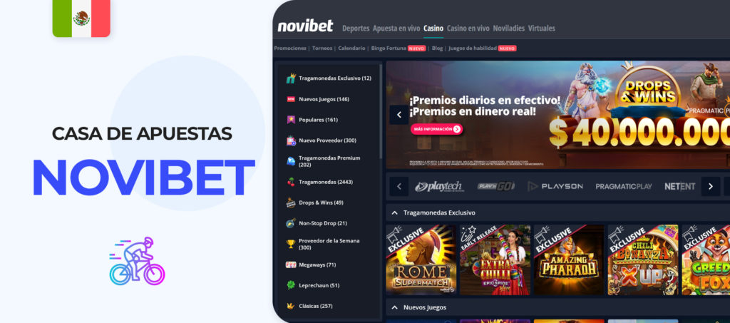Interfaz del sitio de apuestas Novibet en México