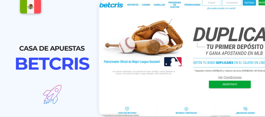 Interfaz del sitio web de la casa de apuestas Betcris en Mexico