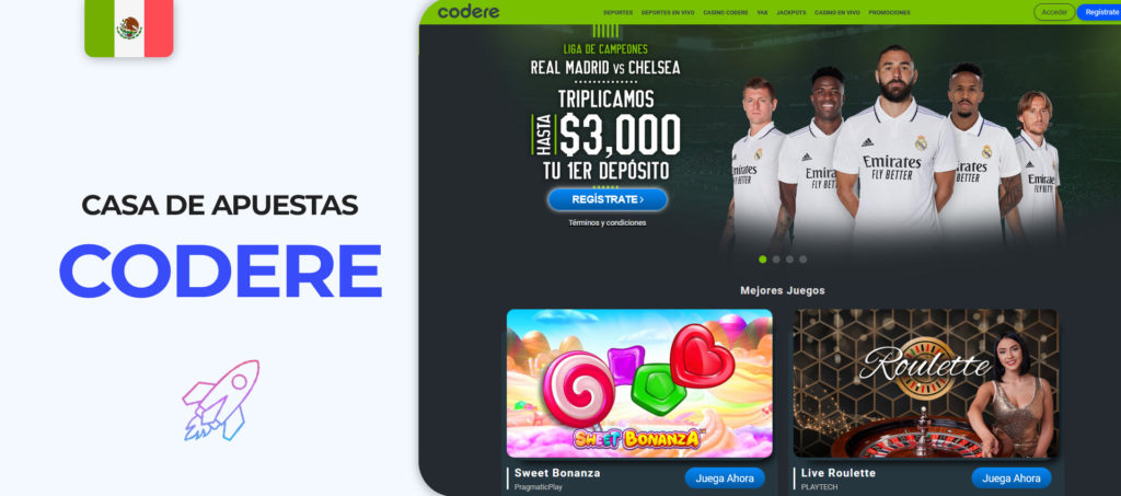 Interfaz del sitio web de la casa de apuestas Codere en Mexico