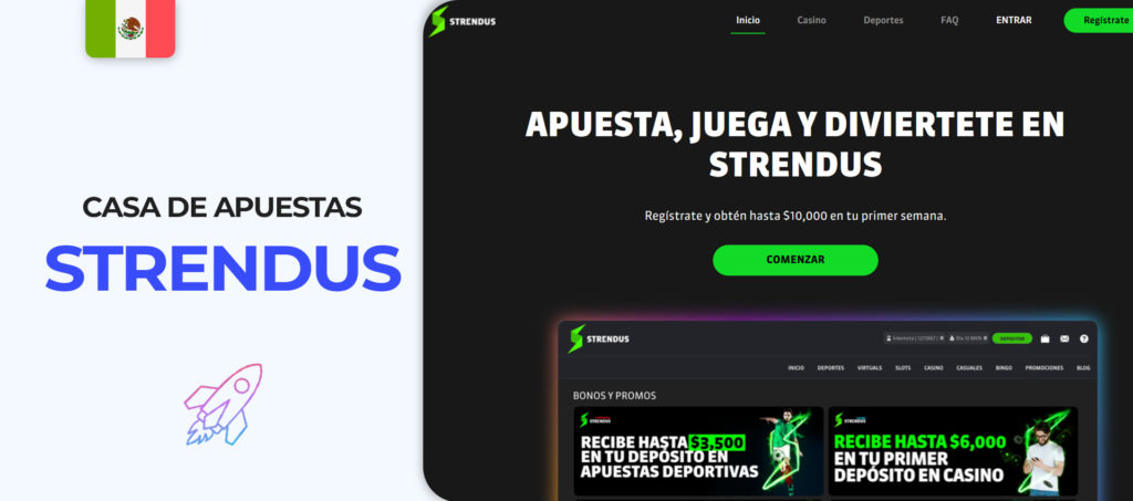 Interfaz del sitio web de la casa de apuestas Strendus en Mexico