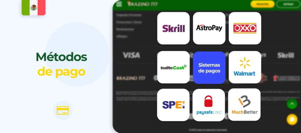 Opciones de pago disponibles en la plataforma Brazino