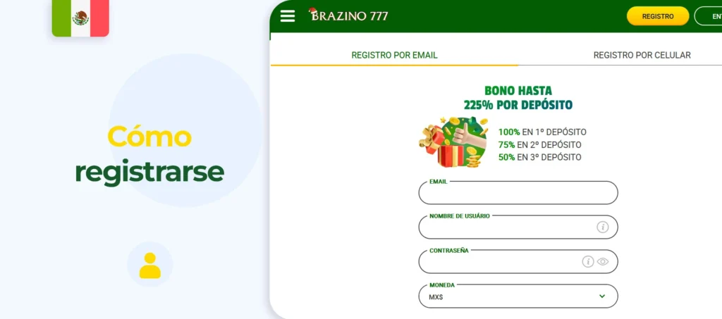 Instrucciones para registrarse a través de la plataforma Brazino777
