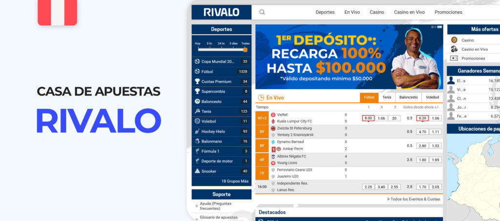 Página web oficial de la casa de apuestas Rivalo Perú