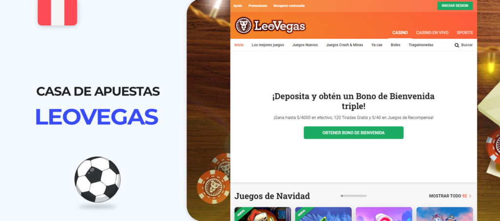 Interfaz de la aplicación móvil de LeoVegas en Perú