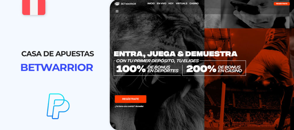 Página web oficial de la casa de apuestas Betwarrior en Perú