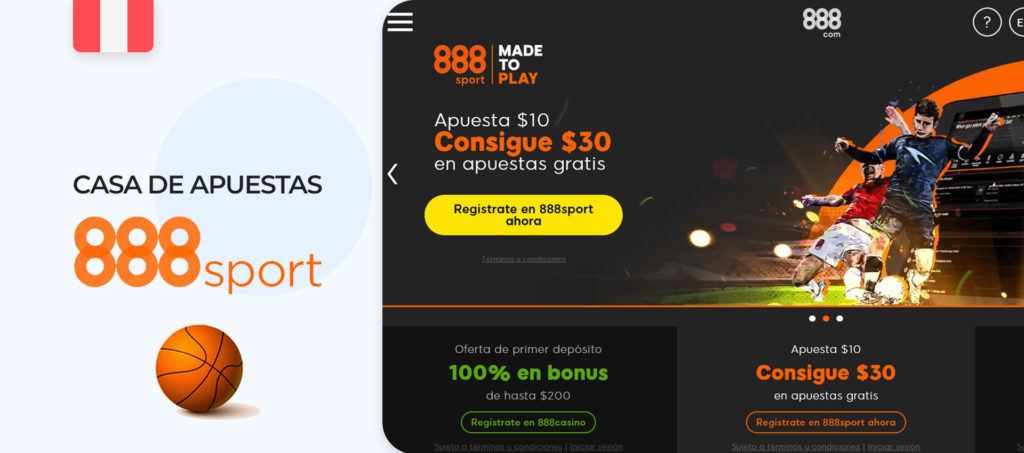 Interfaz del sitio de apuestas 888sport en Peru