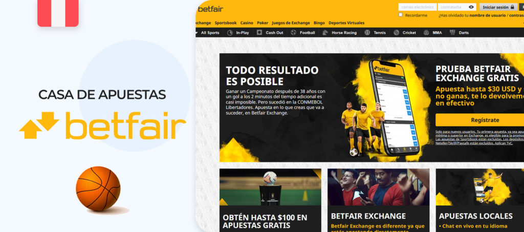 Interfaz del sitio de apuestas Betfair en Peru