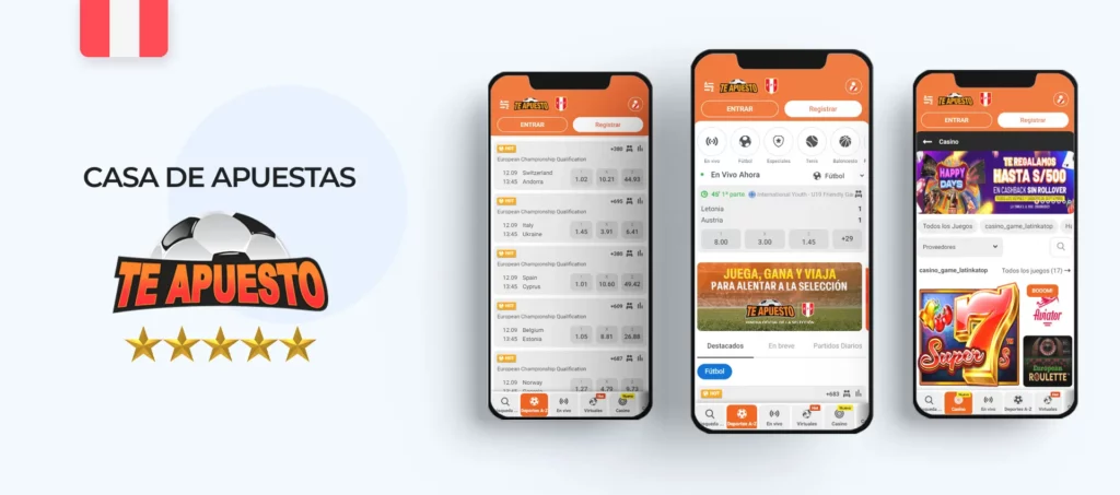 Interfaz de la aplicación móvil de Te Apuesto en Perú