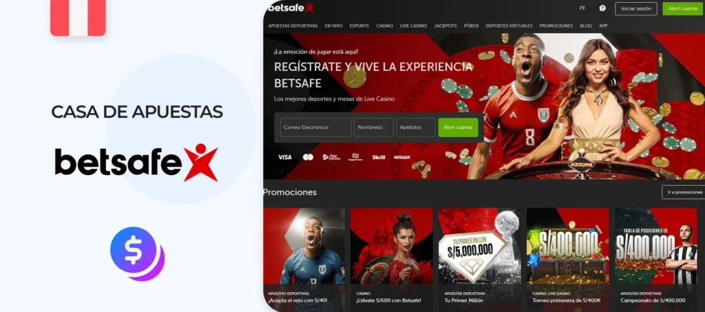 Interfaz de la página web de la casa de apuestas Betsafe en Perú