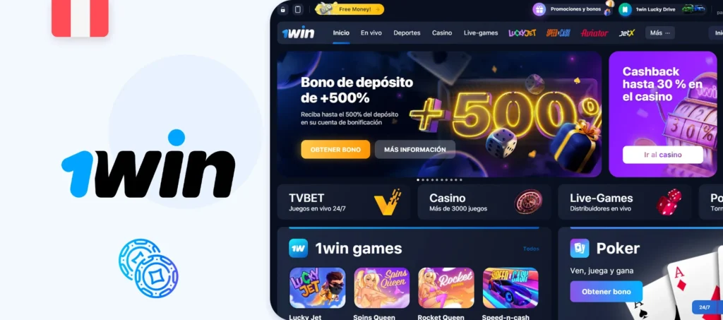 Interfaz de la web oficial de 1win en Perú