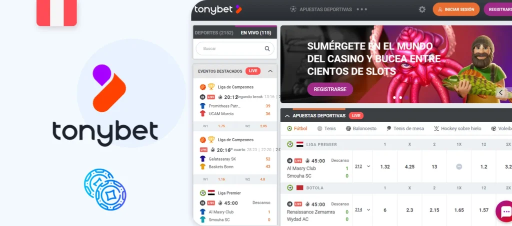Interfaz de la web oficial de TonyBet en Perú