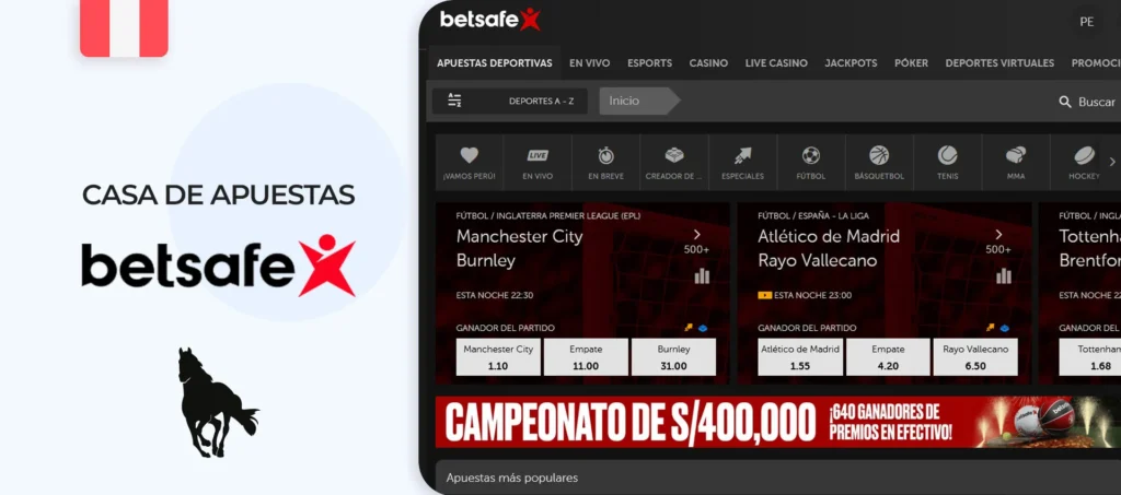 Captura de pantalla de la web oficial de Betsafe Peru