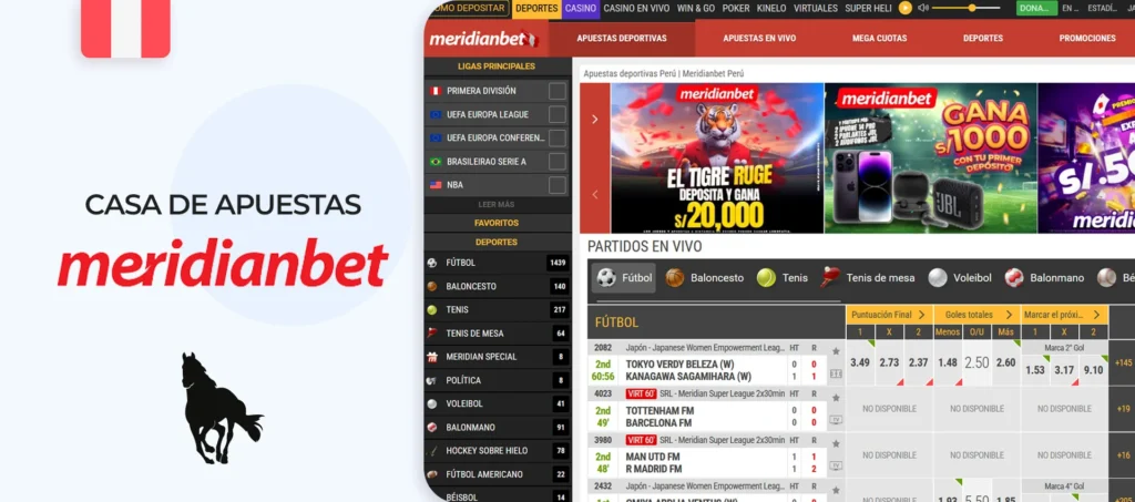 Captura de pantalla de la web oficial de Meridianbet Peru
