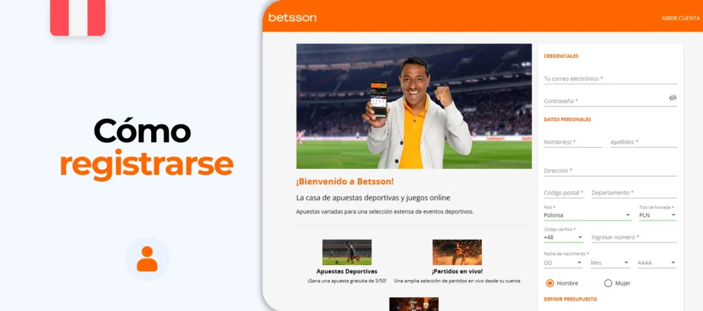 Instrucciones para registrarse en Betsson