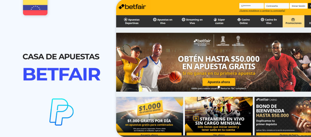 Interfaz del sitio de apuestas deportivas Betfair en Venezuela