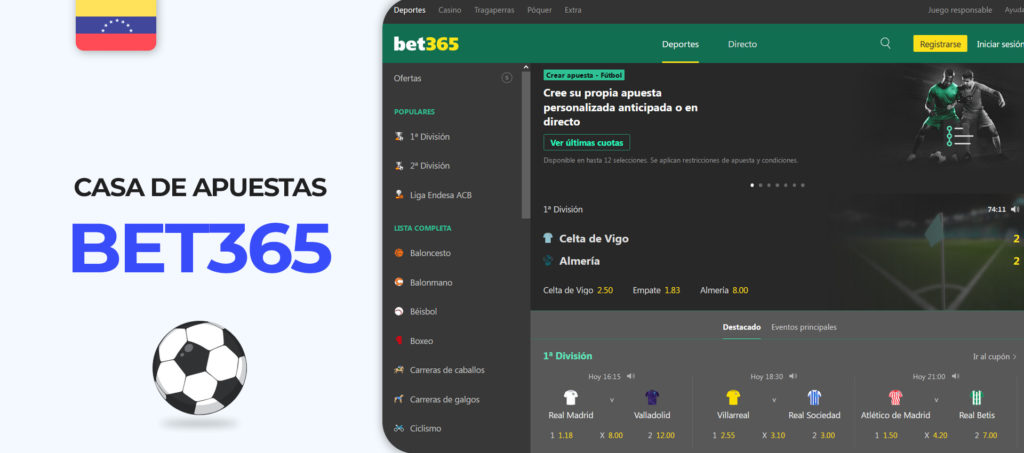 Interfaz del sitio de apuestas Bet365 en Venezuela