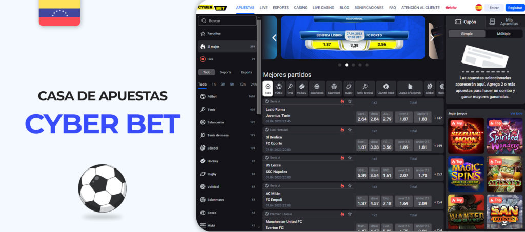 Interfaz del sitio de apuestas Cyber Bet en Venezuela
