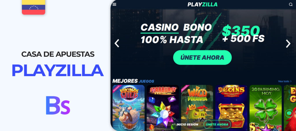 Interfaz del sitio de apuestas deportivas PlayZilla en Venezuela