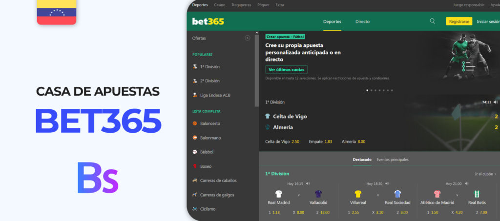 Interfaz del sitio de apuestas deportivas Bet365 en Venezuela