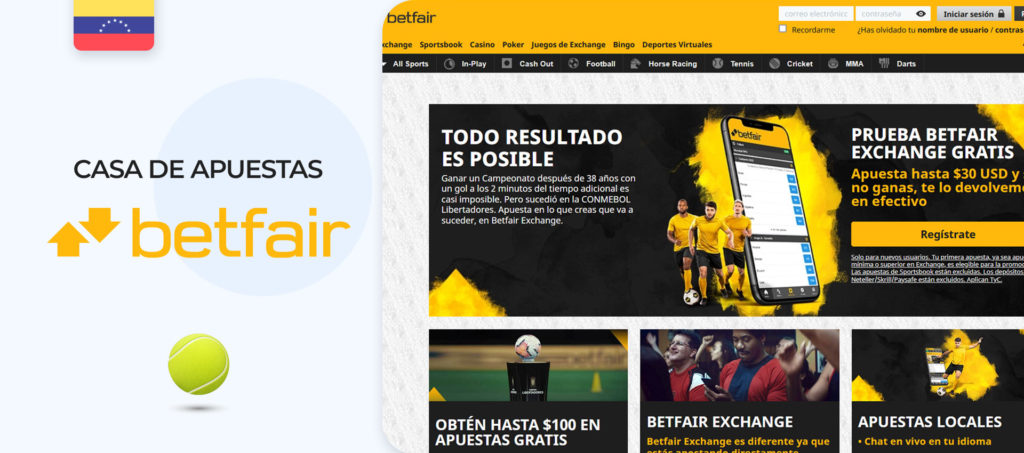Captura de pantalla de la página oficial de la casa de apuestas Betfair en Venezuela