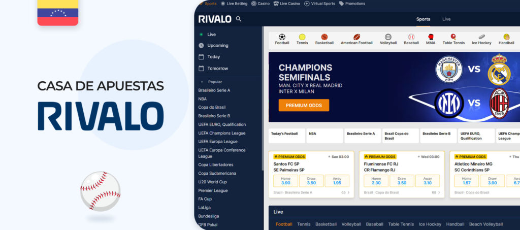 Captura de pantalla de la página oficial de la casa de apuestas Rivalo en Venezuela