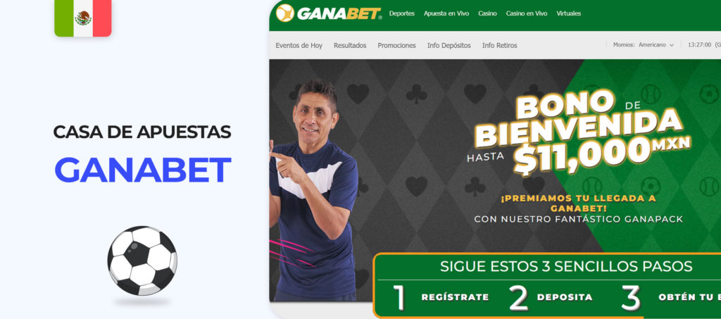 Interfaz del sitio de apuestas Ganabet en México